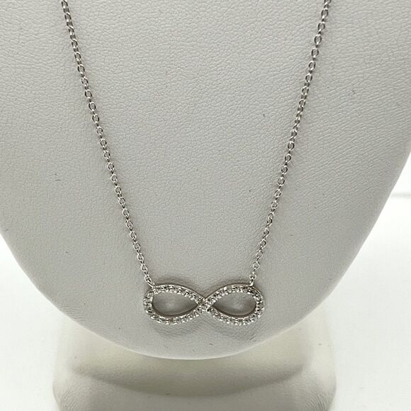 Sterling Silver Rhodium-plated with CZ Infinity Necklace - Picture 6 of 10